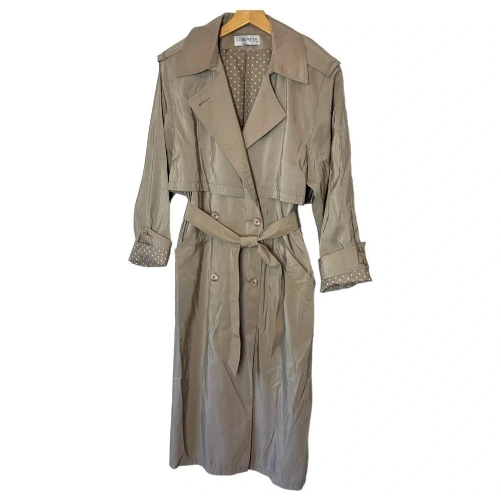 Forecaster of‎ Boston tan lightweight double breasted long trench coat size 10